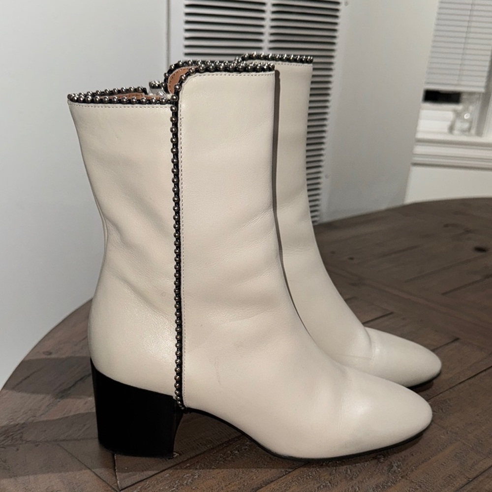 Aquatalia Cream Heeled Boots with Bead Trim